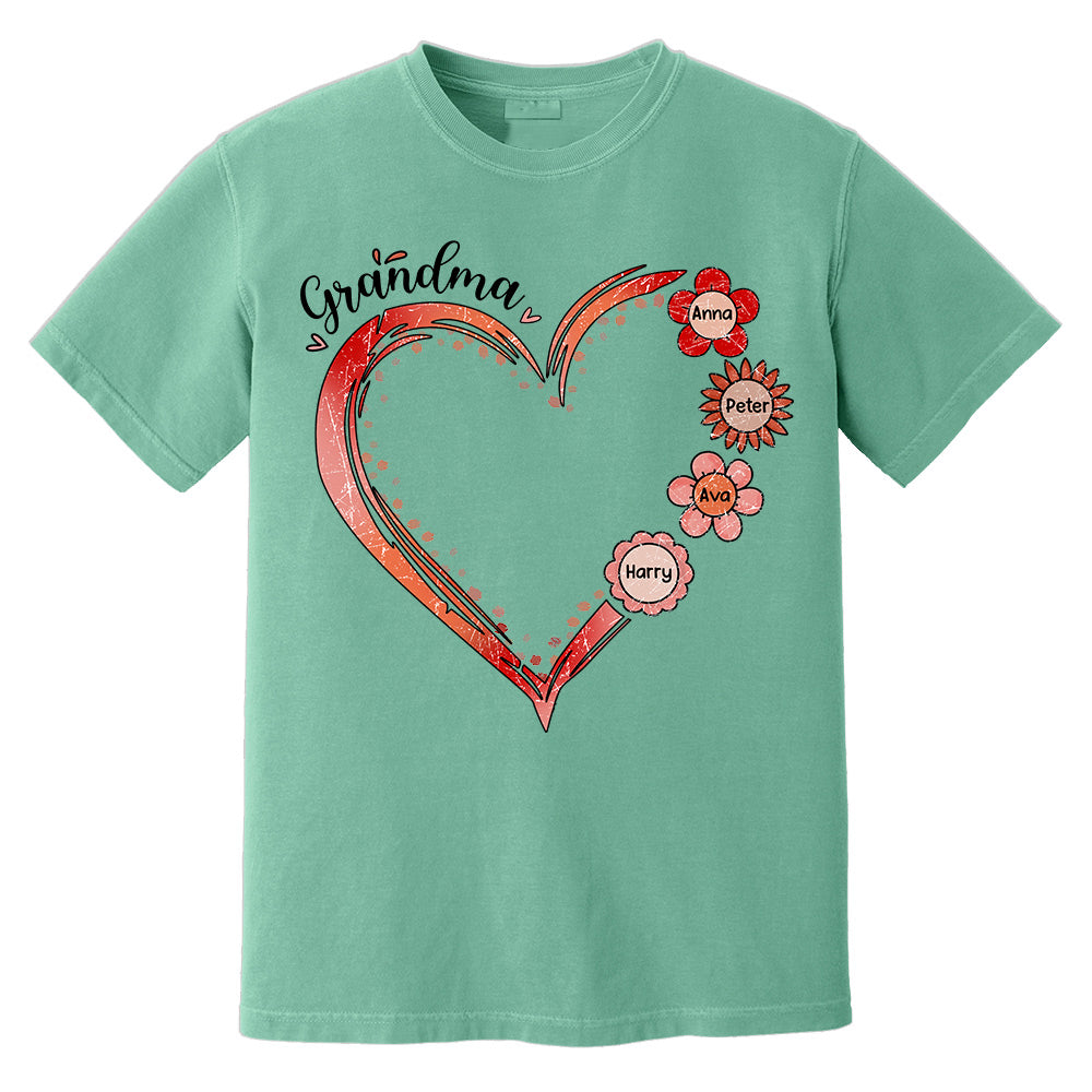 Grandma and Grandkids, Forever In Grandma's Heart - Family Personalized Custom Comfort Colors T-Shirt Do99