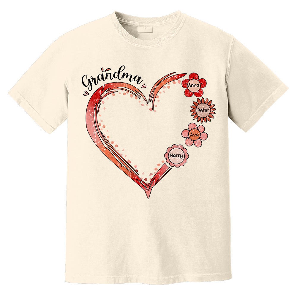 Grandma and Grandkids, Forever In Grandma's Heart - Family Personalized Custom Comfort Colors T-Shirt Do99