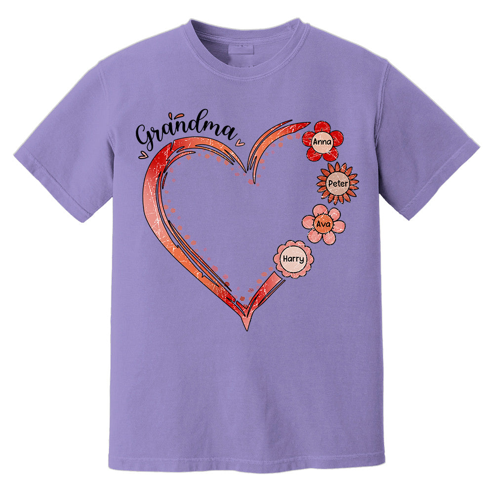 Grandma and Grandkids, Forever In Grandma's Heart - Family Personalized Custom Comfort Colors T-Shirt Do99