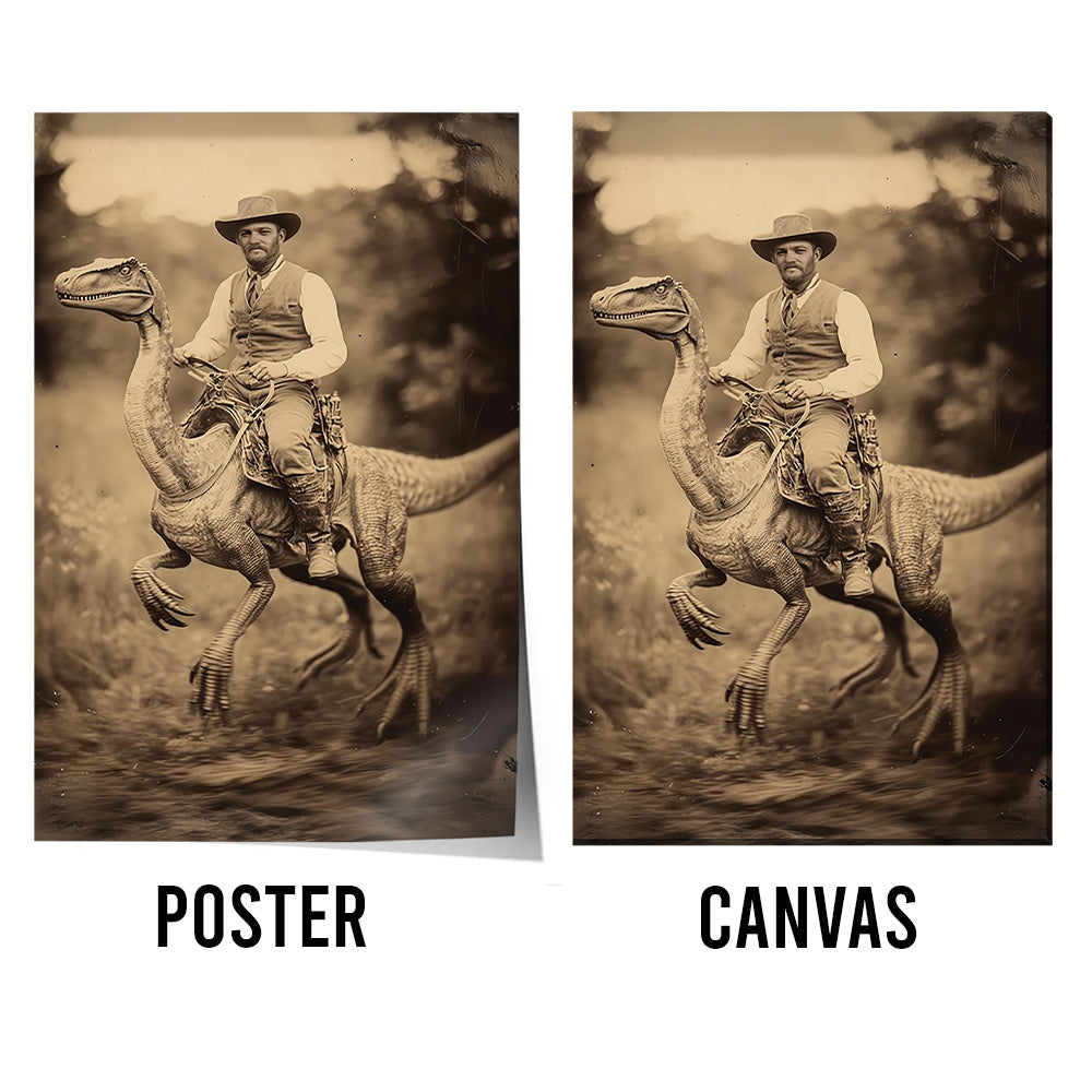 Ride a Dinosaur Like a Cowboy – Custom Face Vintage Poster