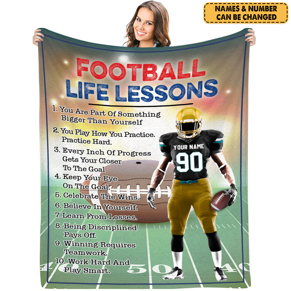 Custom Blanket Gift For Football Player - Personalized Gifts For Football Lovers - American Football Life Lessons Blanket Vr2