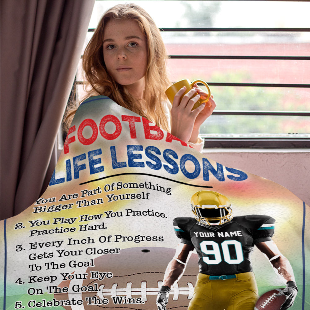 Custom Blanket Gift For Football Player - Personalized Gifts For Football Lovers - American Football Life Lessons Blanket Vr2