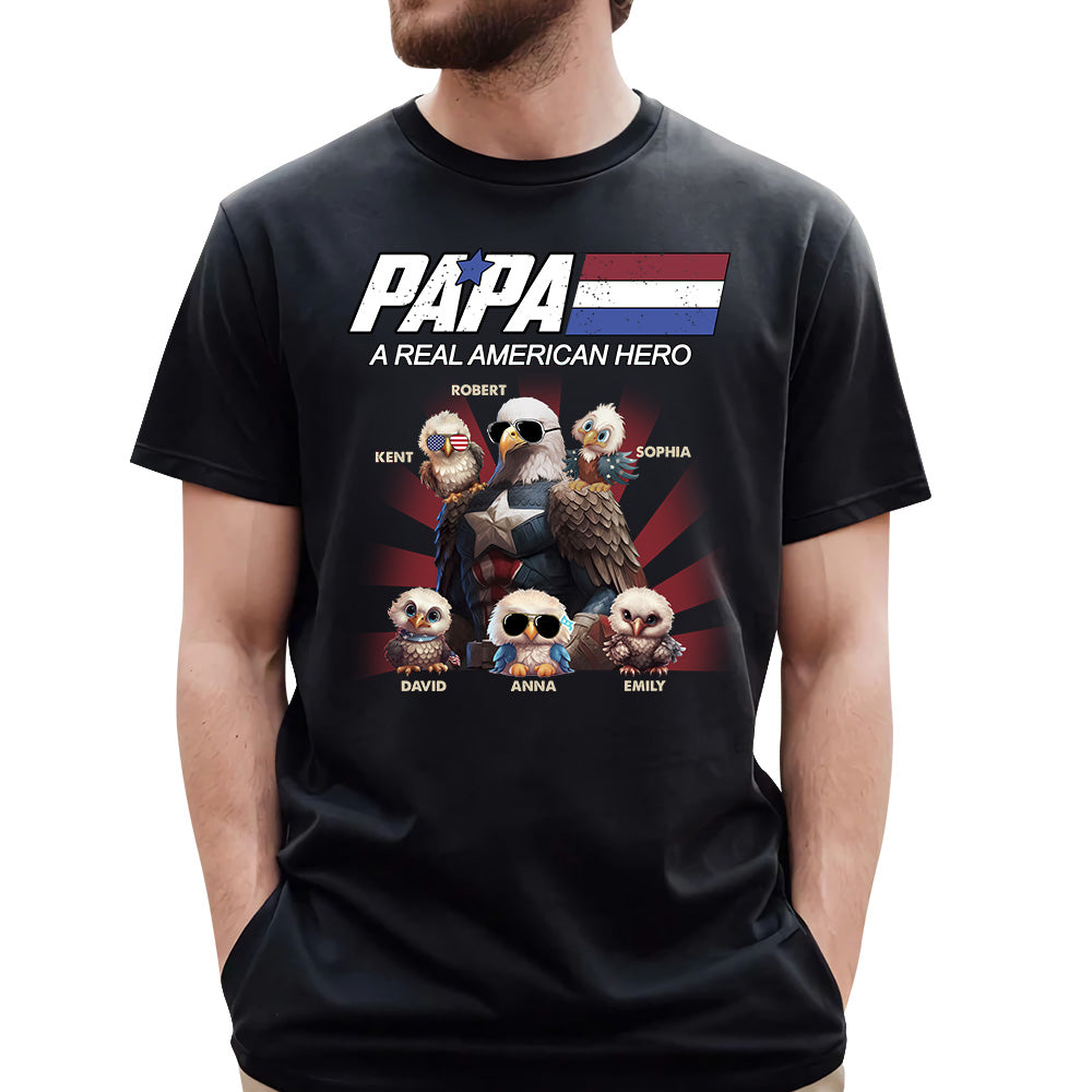 Papa/Dad A Real American Hero Personalized Patriotic Bald Eagle Shirt Nh00