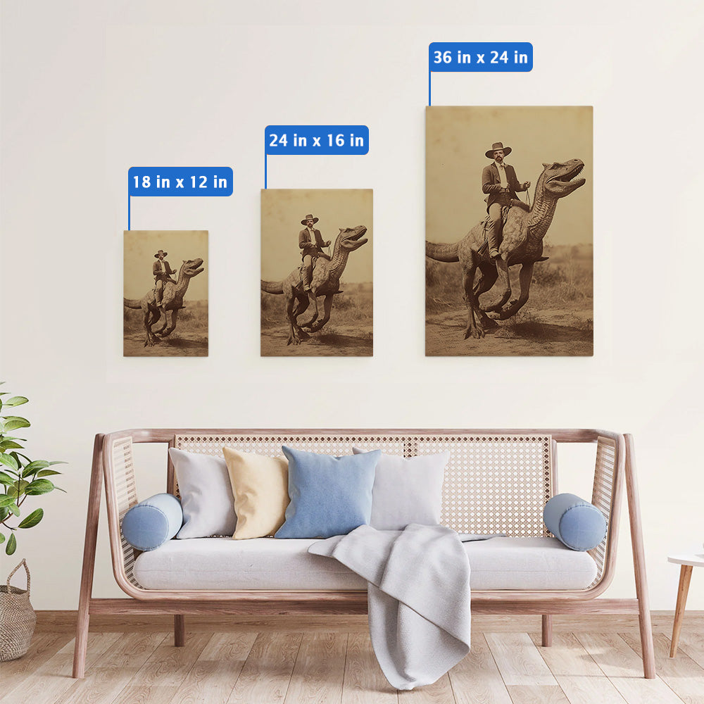 Custom Cowboy Riding Dinosaur Canvas – Vintage 19th Century Poster Canvas Print