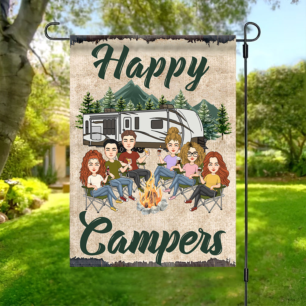 Happy Campers - Personalized Flag For Camping Team NA04 Tm01