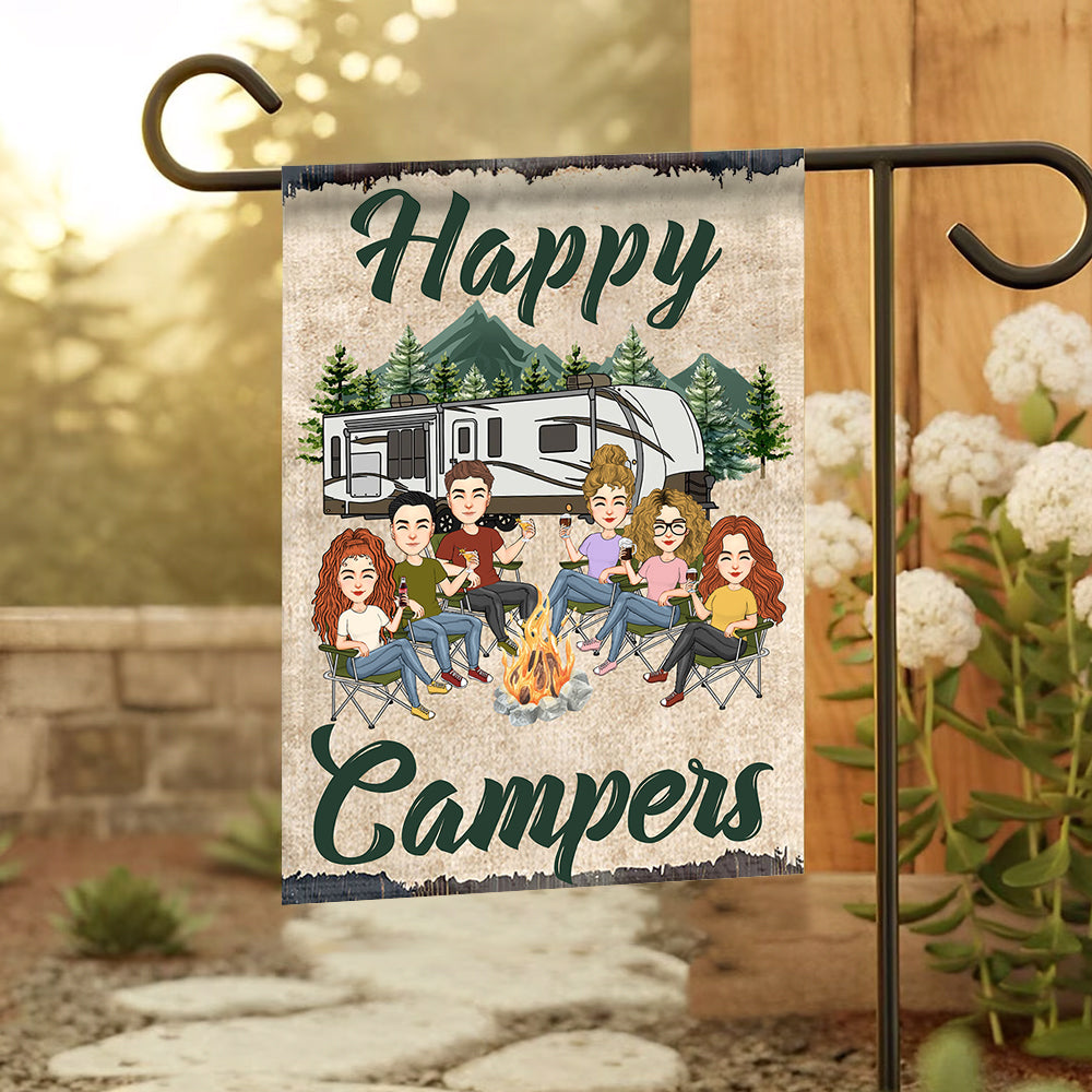 Happy Campers - Personalized Flag For Camping Team NA04 Tm01