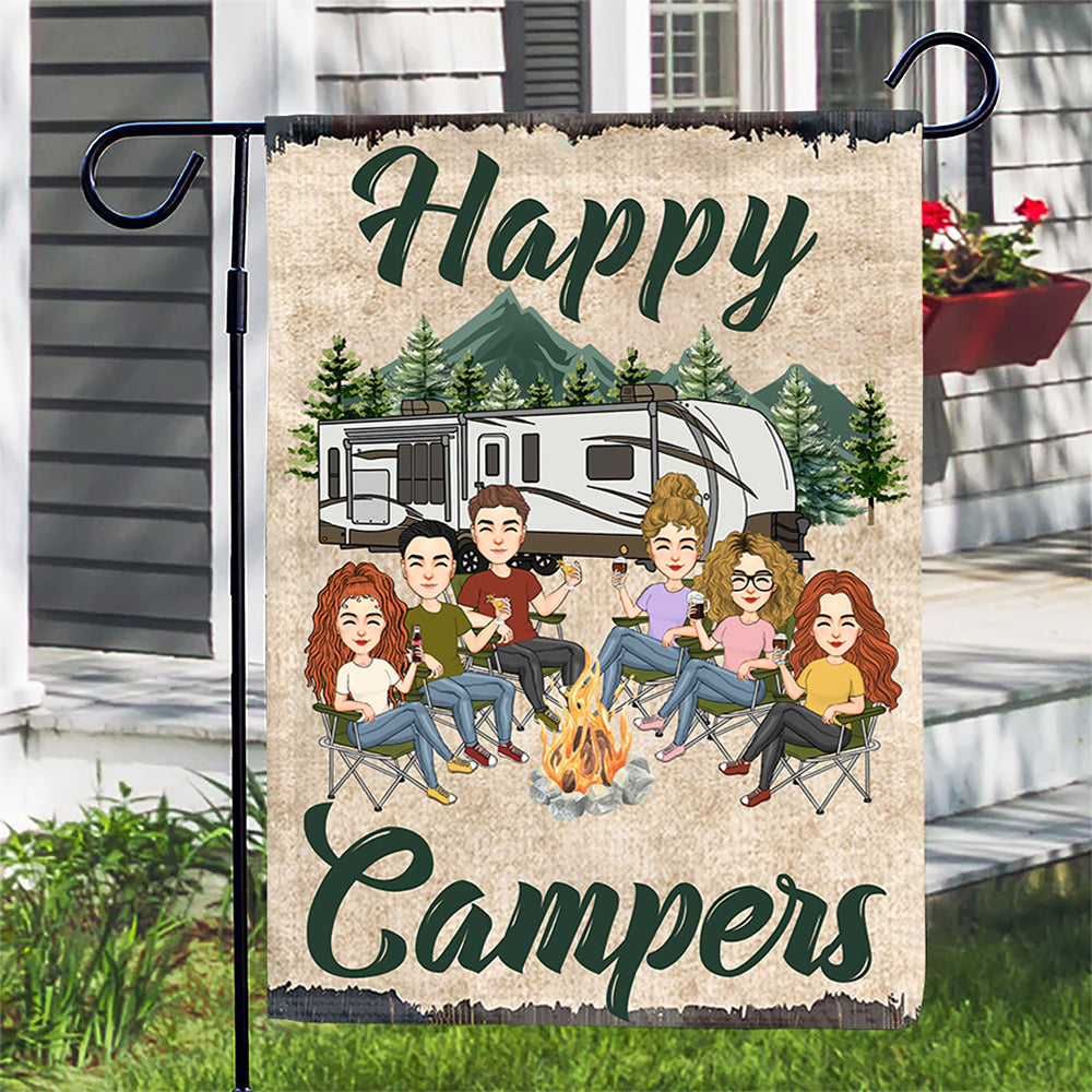 Happy Campers - Personalized Flag For Camping Team NA04 Tm01
