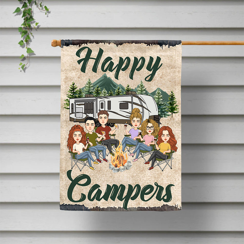 Happy Campers - Personalized Flag For Camping Team NA04 Tm01