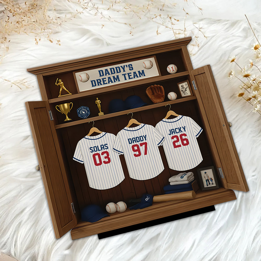 Daddy Dream Team Retro Baseball, Father's Day Gift For Dad, Grandpa Personalized Standing Wooden Plaque Tu24