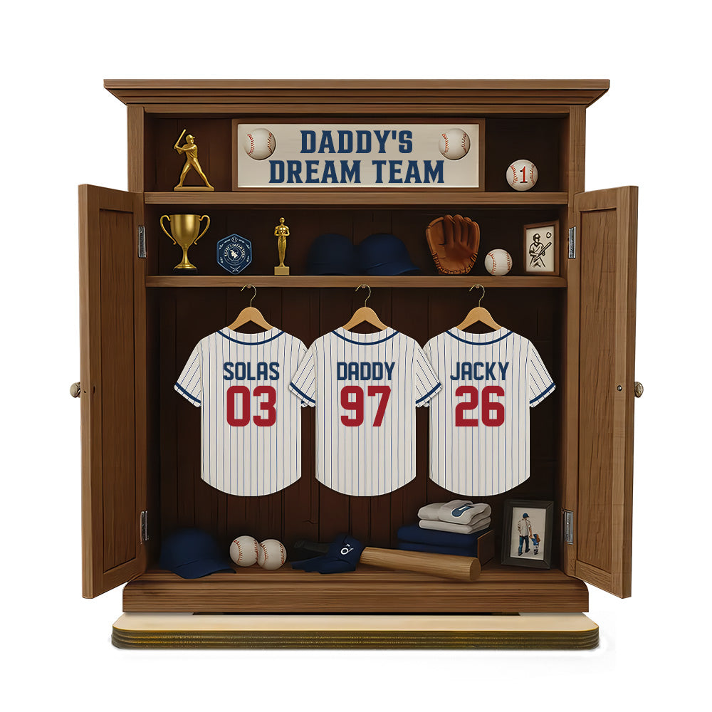 Daddy Dream Team Retro Baseball, Father's Day Gift For Dad, Grandpa Personalized Standing Wooden Plaque Tu24