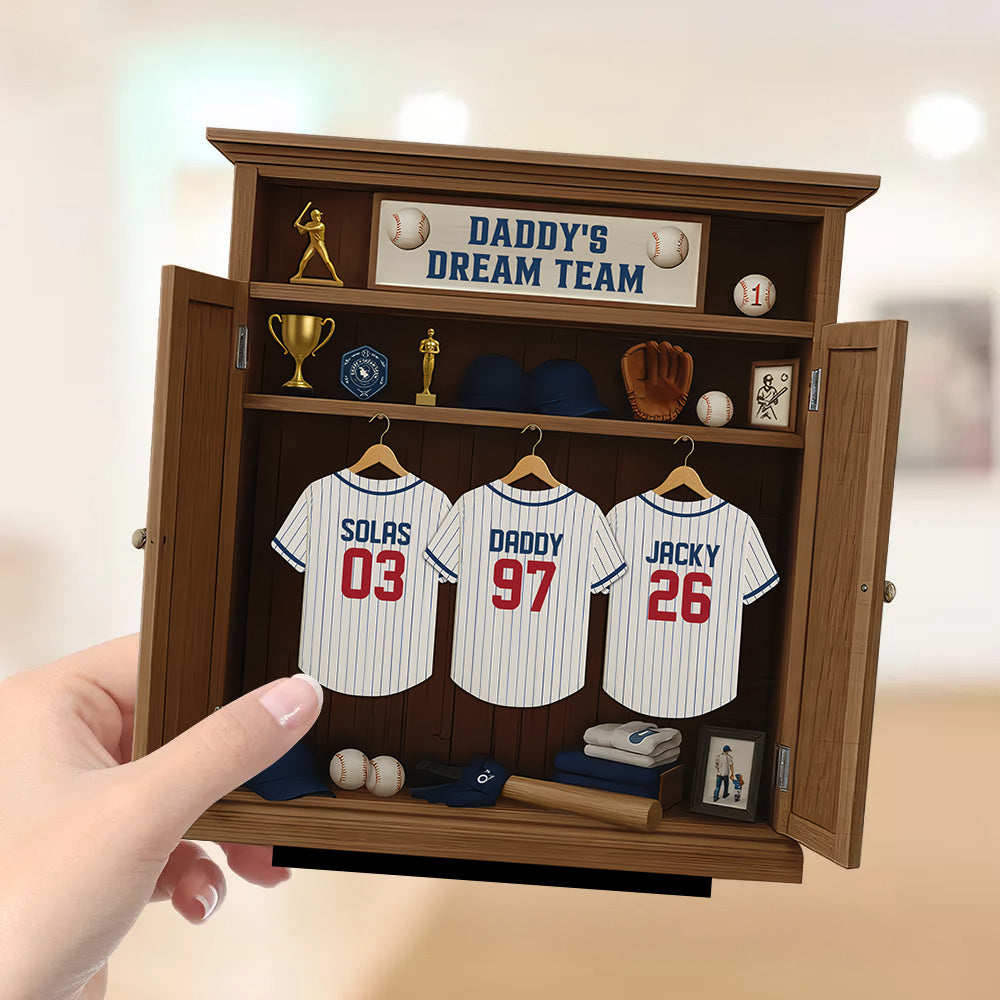 Daddy Dream Team Retro Baseball, Father's Day Gift For Dad, Grandpa Personalized Standing Wooden Plaque Tu24