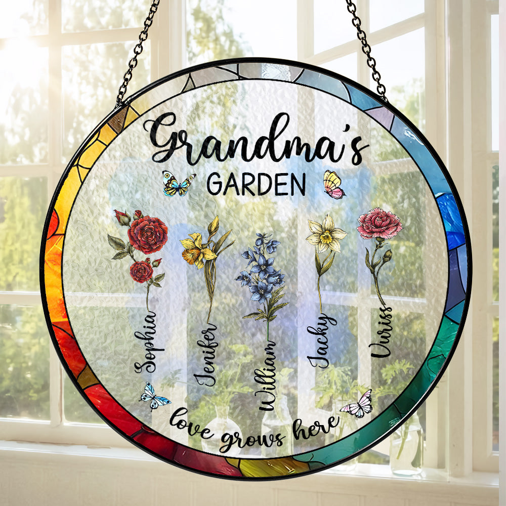 Personalized Grandma's Garden Gift For Grandma, Grandma Gift, Mother's Day Gift For Grandma, Nana Birth Month Flower Stain Glass Suncatcher Tu20