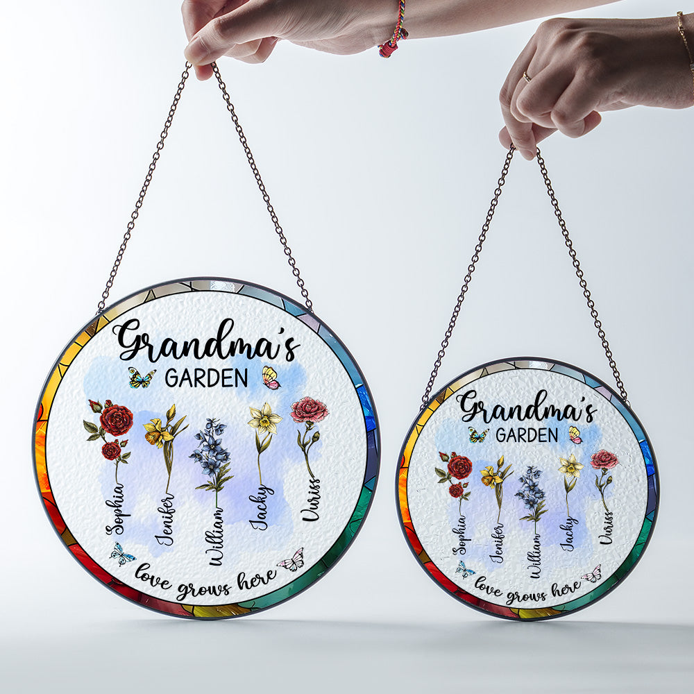 Personalized Grandma's Garden Gift For Grandma, Grandma Gift, Mother's Day Gift For Grandma, Nana Birth Month Flower Stain Glass Suncatcher Tu20