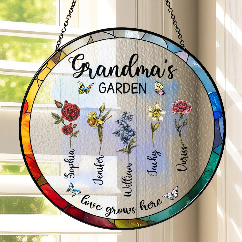 Personalized Grandma's Garden Gift For Grandma, Grandma Gift, Mother's Day Gift For Grandma, Nana Birth Month Flower Stain Glass Suncatcher Tu20