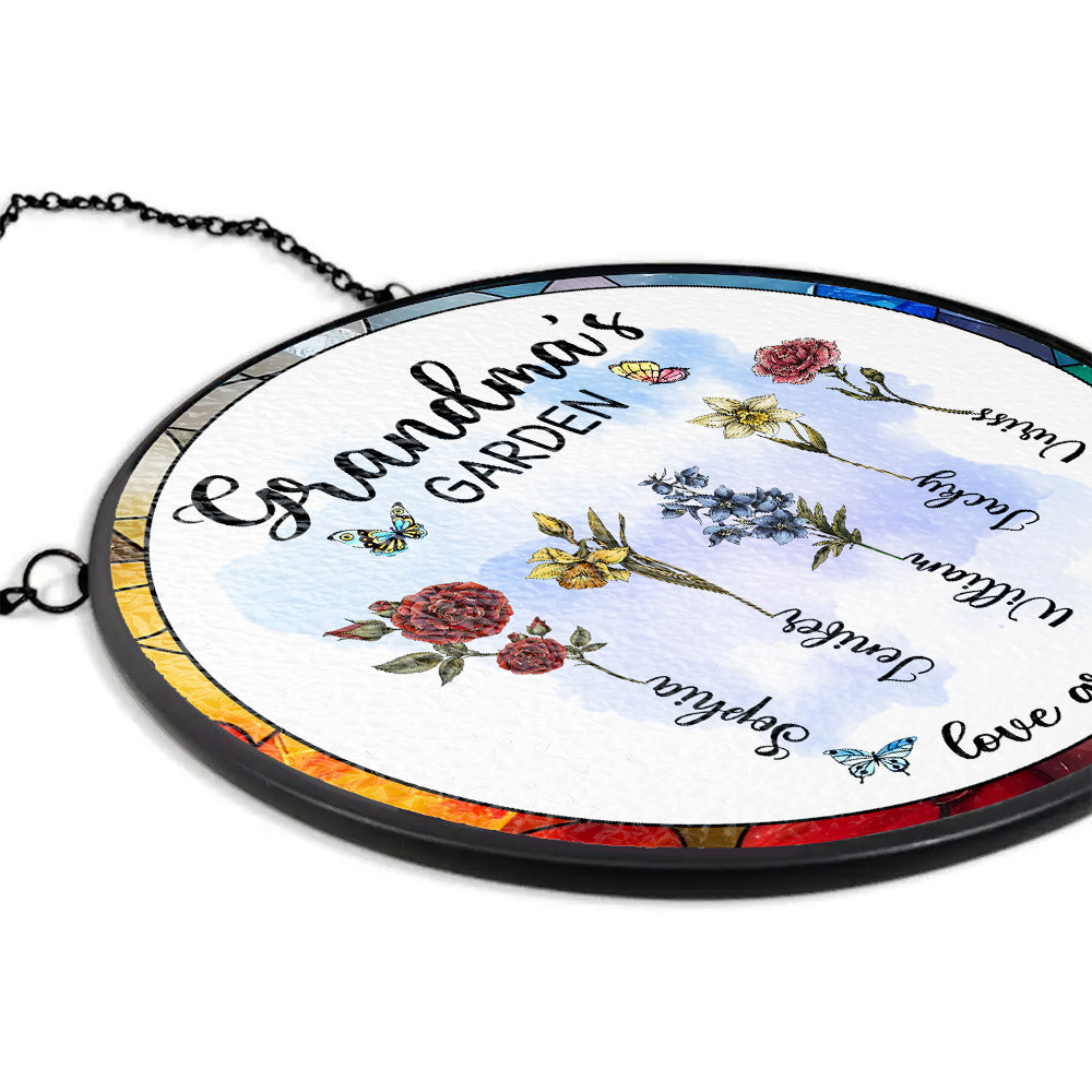 Personalized Grandma's Garden Gift For Grandma, Grandma Gift, Mother's Day Gift For Grandma, Nana Birth Month Flower Stain Glass Suncatcher Tu20