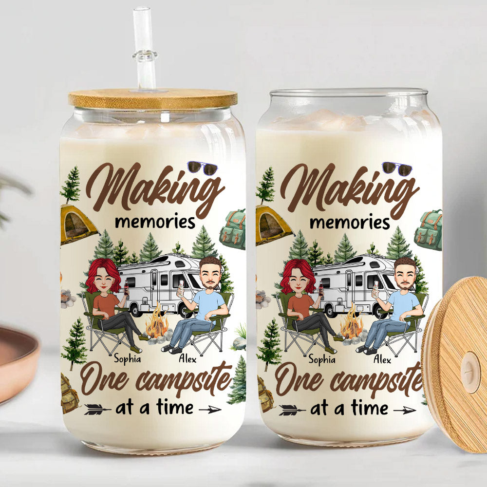 Making Memories One Campsite At A Time - Personalized Clear Glass Can Nh00