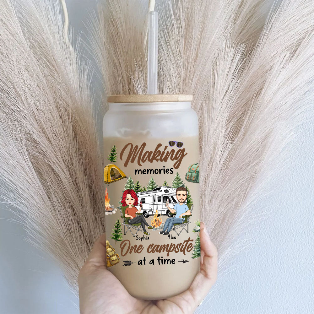 Making Memories One Campsite At A Time - Personalized Clear Glass Can Nh00
