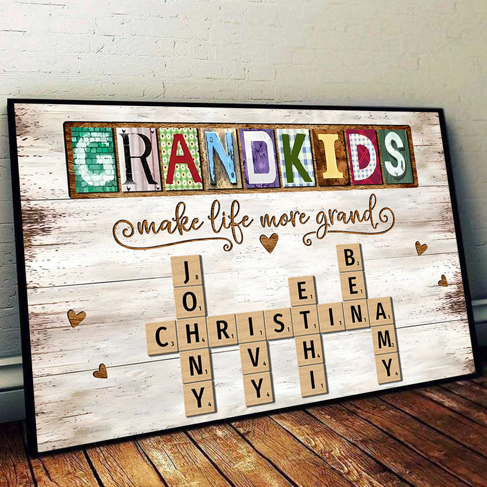 Personalized Grandkids Make Life More Grand Crossword Puzzle Canvas, Gift for Grandma, Nana, Grandparent A2110 Do99