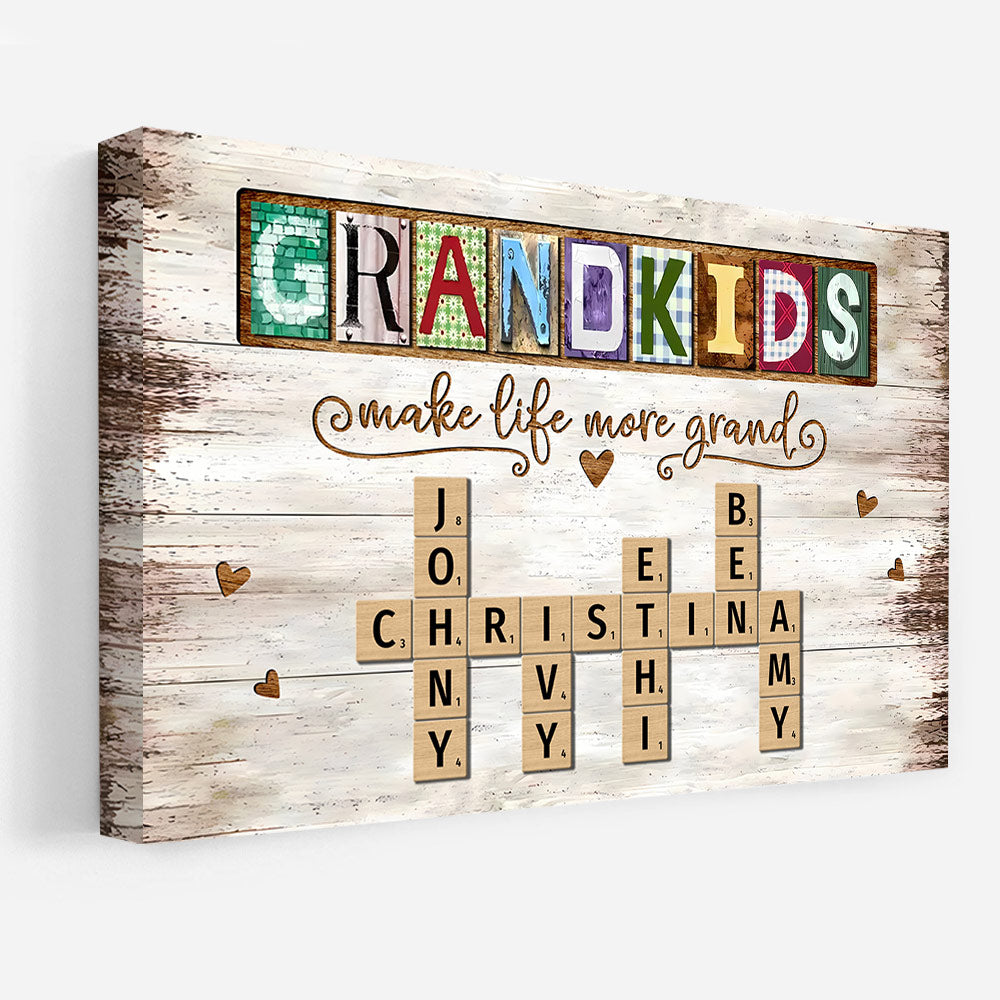 Personalized Grandkids Make Life More Grand Crossword Puzzle Canvas, Gift for Grandma, Nana, Grandparent A2110 Do99