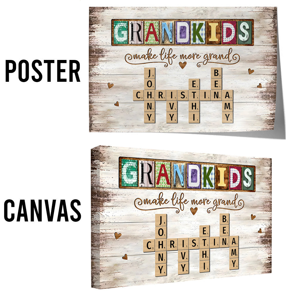 Personalized Grandkids Make Life More Grand Crossword Puzzle Canvas, Gift for Grandma, Nana, Grandparent A2110 Do99
