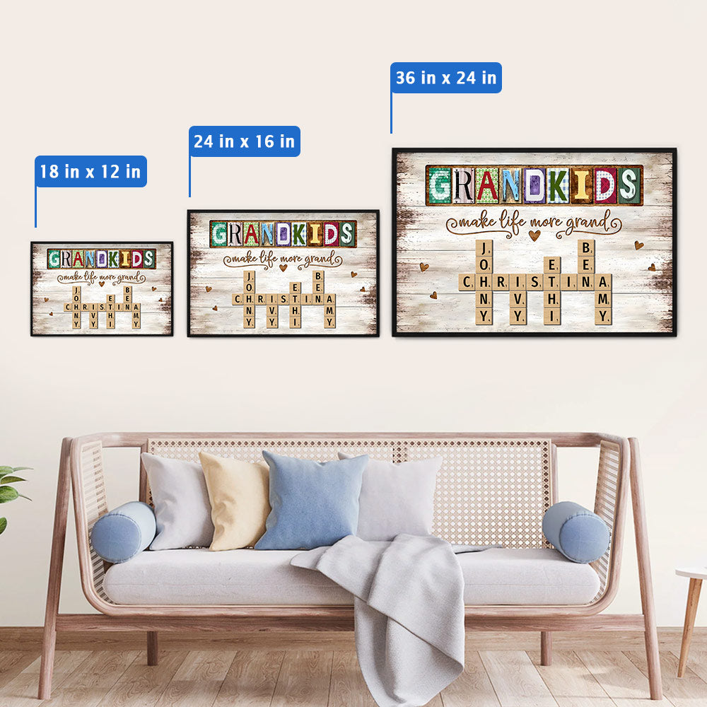 Personalized Grandkids Make Life More Grand Crossword Puzzle Canvas, Gift for Grandma, Nana, Grandparent A2110 Do99