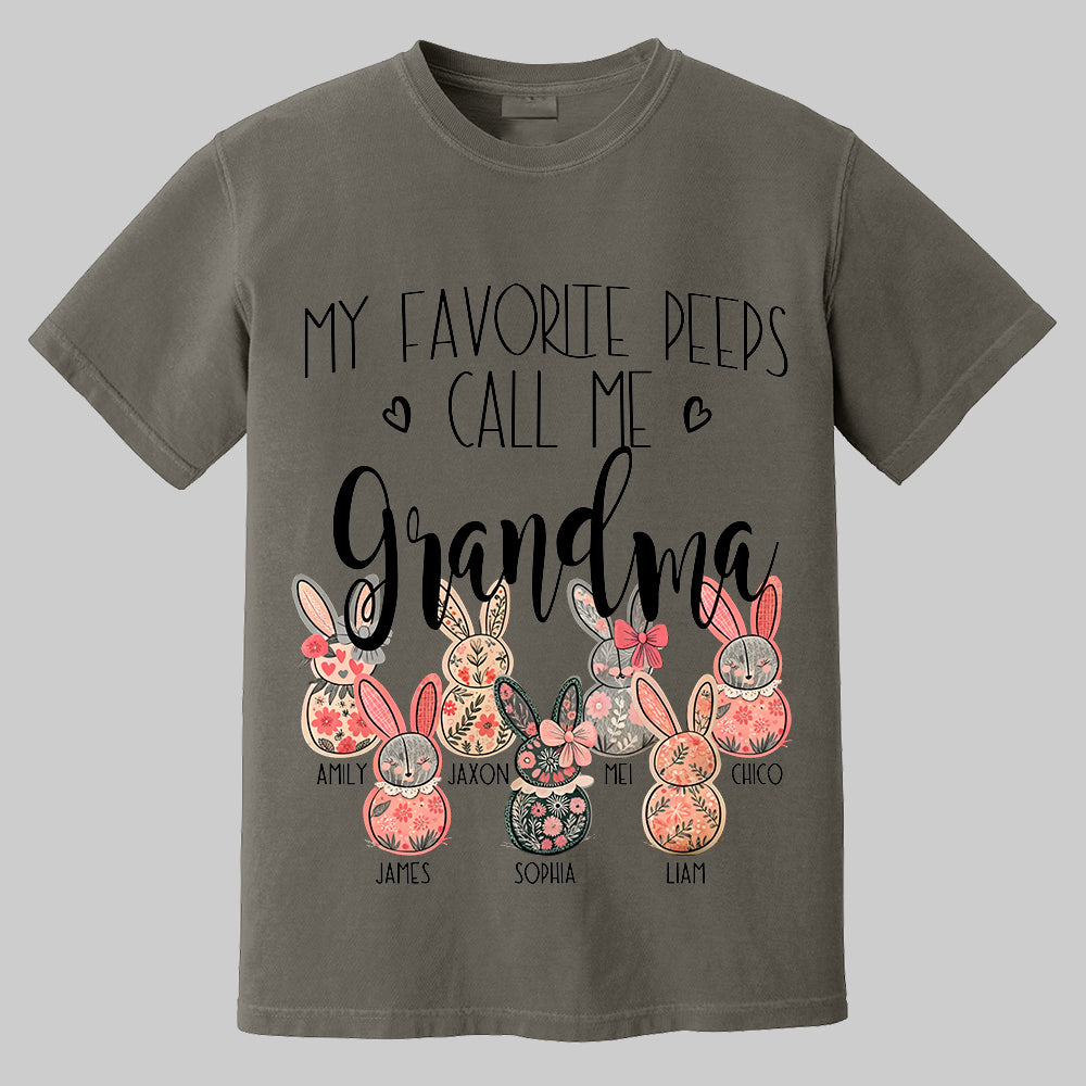 My Favorite Peeps Call Me Grandma - Personalized Shirt For Nana Mimi Gigi - Flower Bunny Shirt Custom Name Kids NA04 Tm01