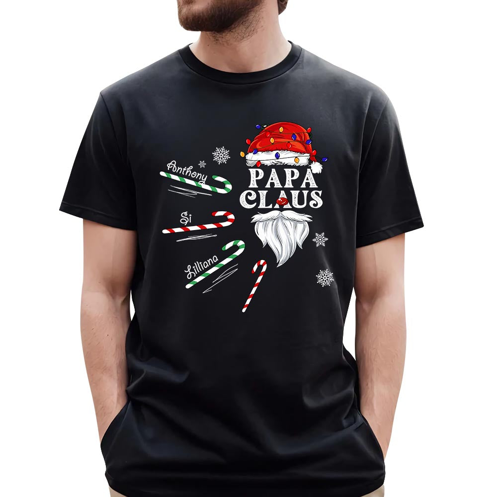 Papa Claus Candy Cane Winter Personalized Christmas Shirt Gift For Grandpas