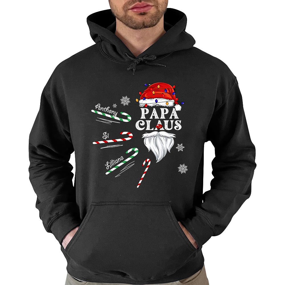 Papa Claus Candy Cane Winter Personalized Christmas Shirt Gift For Grandpas