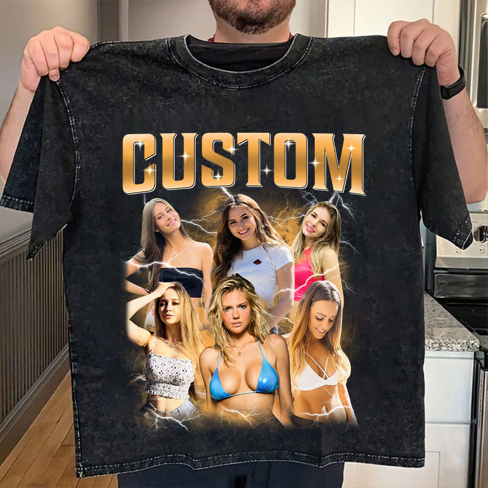 Custom Girlfriend Photo With Unique Style Bootleg Shirt - Valentine Shirt For Boyfriend, Girlfriend