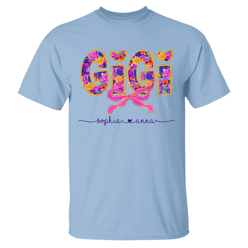 Coquette Floral Grandma Shirt - Custom Nickname Nana Gigi Mimi And Grandkids NA04 Tm01