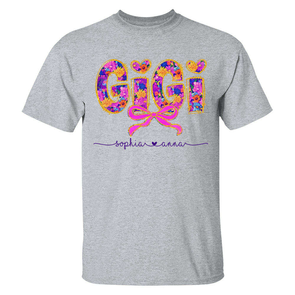 Coquette Floral Grandma Shirt - Custom Nickname Nana Gigi Mimi And Grandkids NA04 Tm01