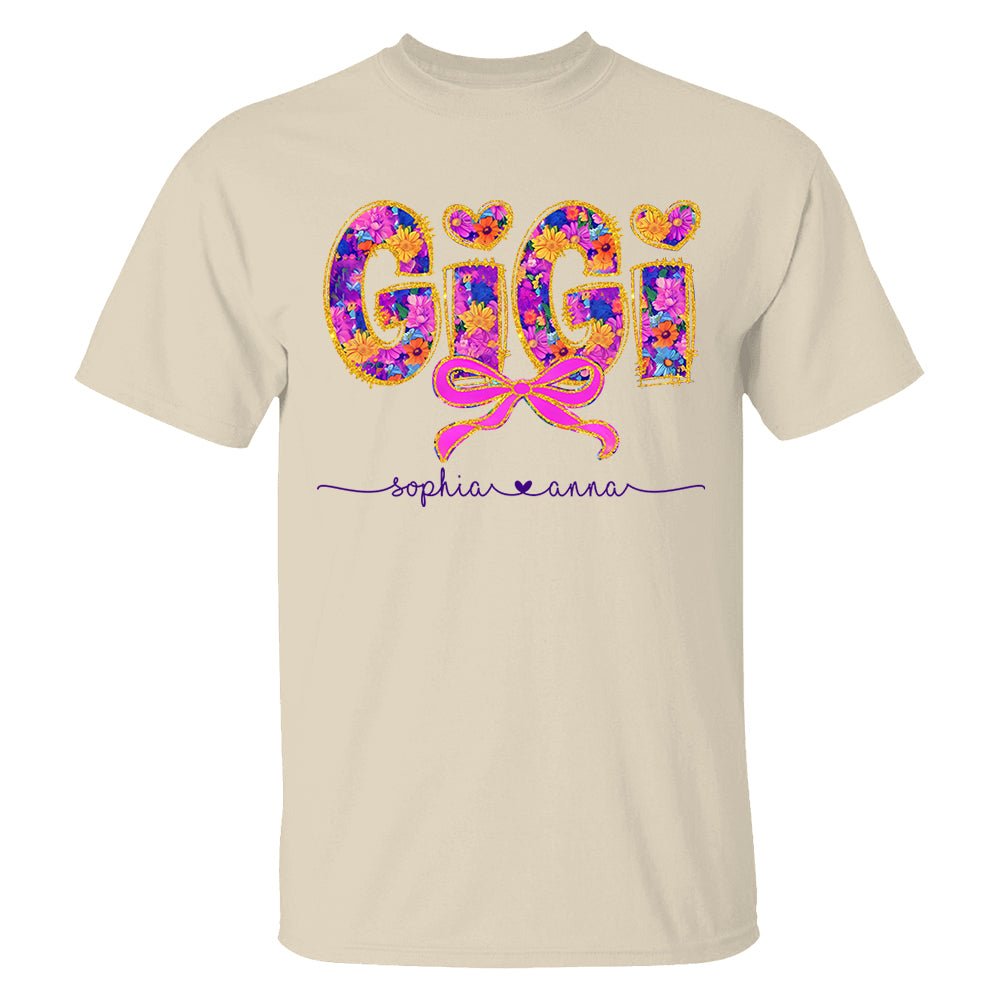 Coquette Floral Grandma Shirt - Custom Nickname Nana Gigi Mimi And Grandkids NA04 Tm01
