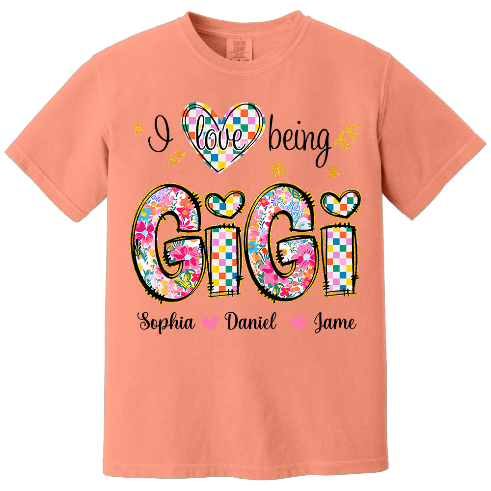 Love Being Gigi With Grandkids T-Shirt, Custom Nickname and Kid, Gift For Mother's Day T1807 Li29