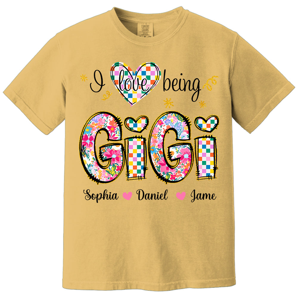 Love Being Gigi With Grandkids T-Shirt, Custom Nickname and Kid, Gift For Mother's Day T1807 Li29