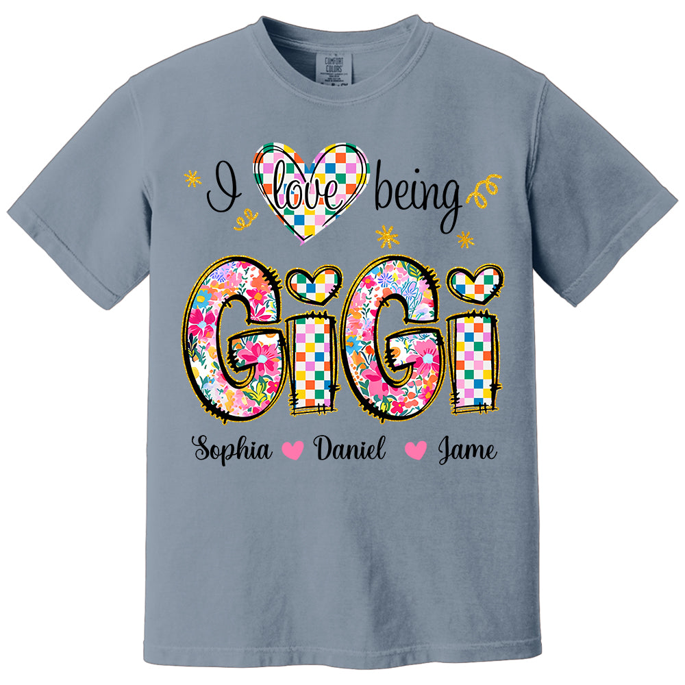 Love Being Gigi With Grandkids T-Shirt, Custom Nickname and Kid, Gift For Mother's Day T1807 Li29