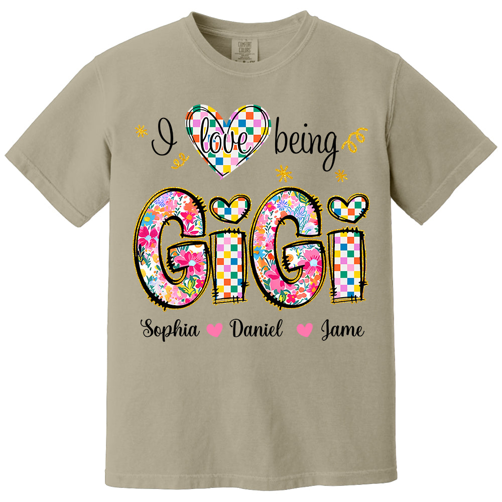 Love Being Gigi With Grandkids T-Shirt, Custom Nickname and Kid, Gift For Mother's Day T1807 Li29