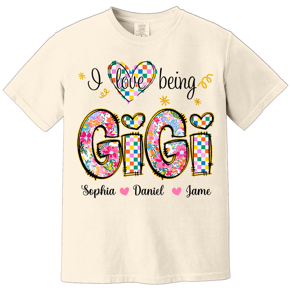 Love Being Gigi With Grandkids T-Shirt, Custom Nickname and Kid, Gift For Mother's Day T1807 Li29