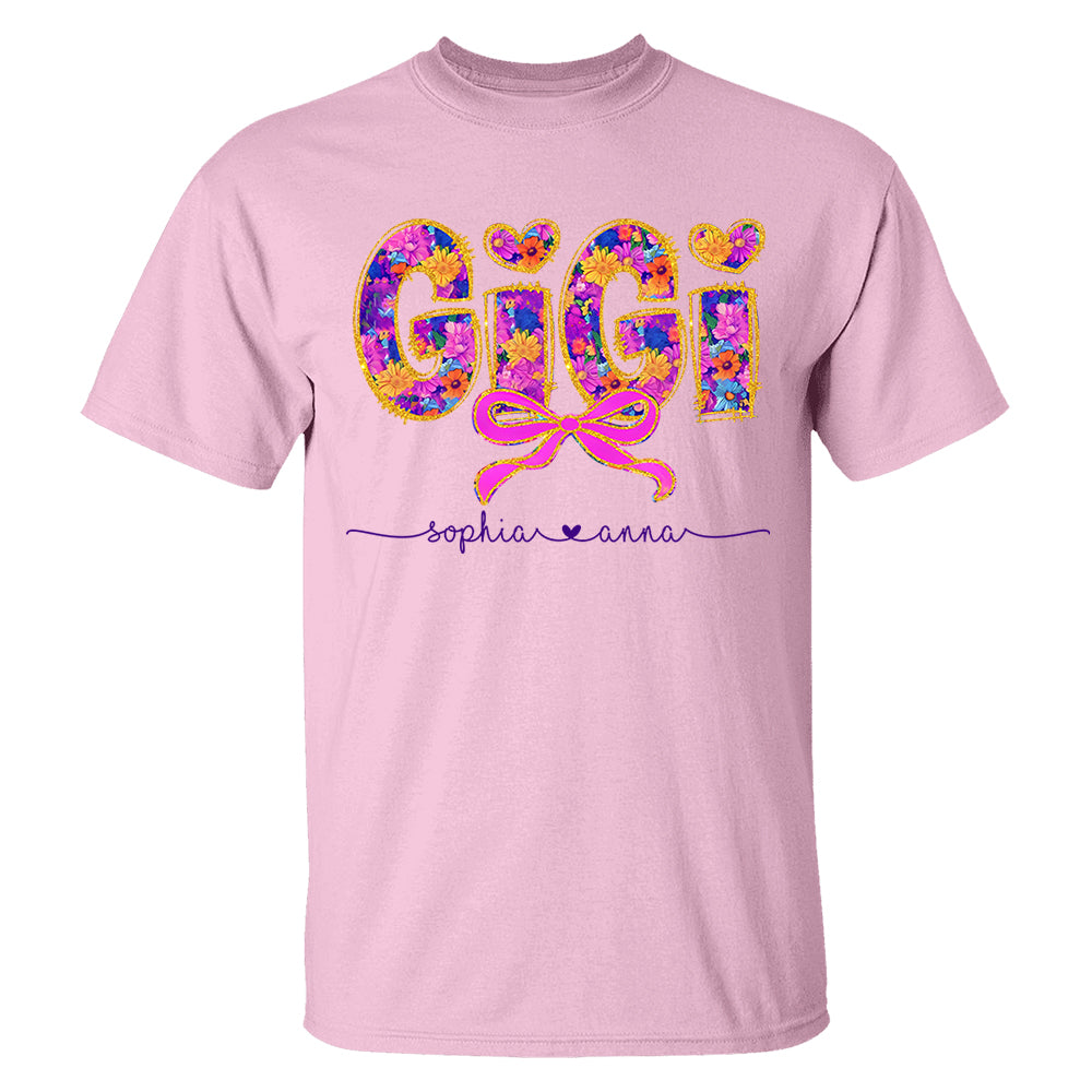 Coquette Floral Grandma Shirt - Custom Nickname Nana Gigi Mimi And Grandkids NA04 Tm01