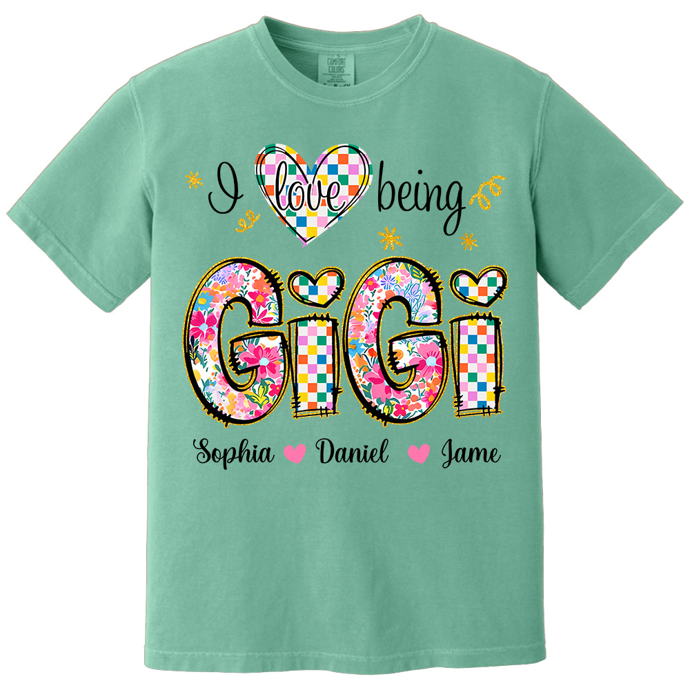 Love Being Gigi With Grandkids T-Shirt, Custom Nickname and Kid, Gift For Mother's Day T1807 Li29