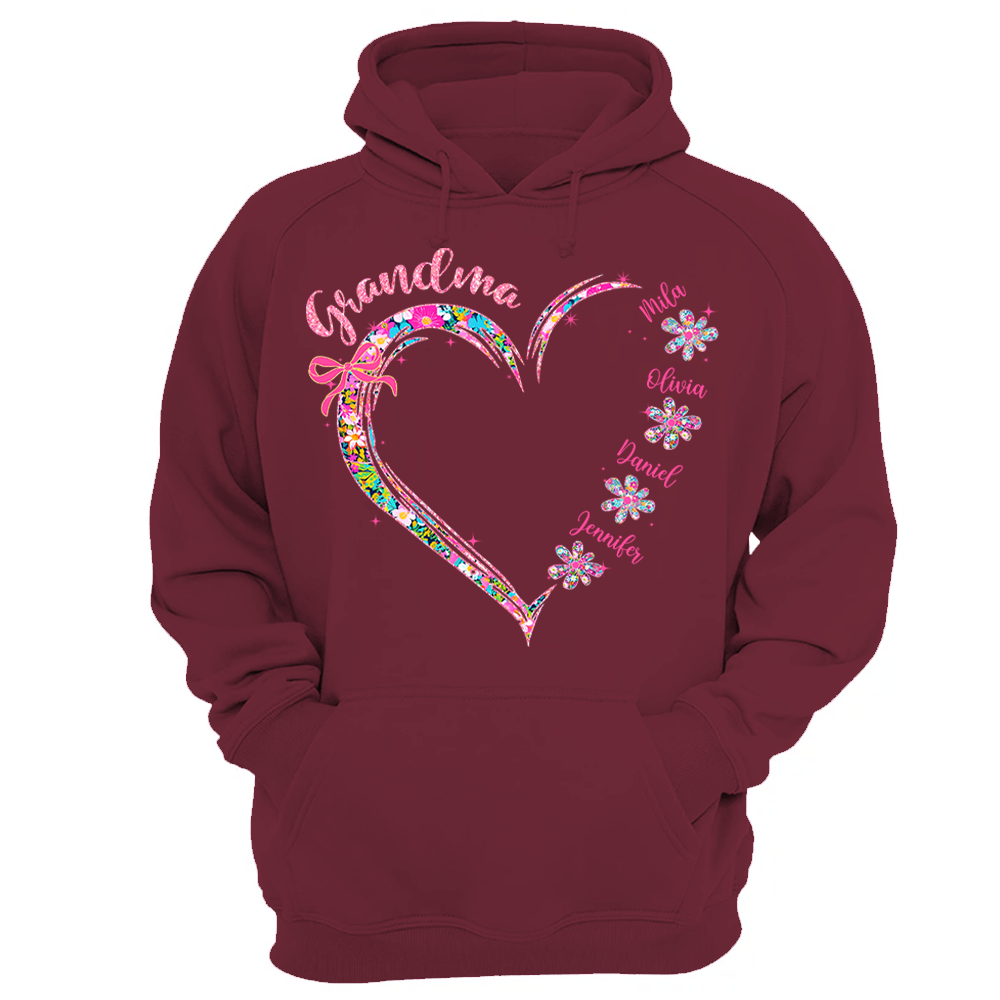 Grandma Heart Glitter Shirt - Custom Flower Shirt For Nana Mimi Gigi - Personalized Kid Names NA04 Pa00