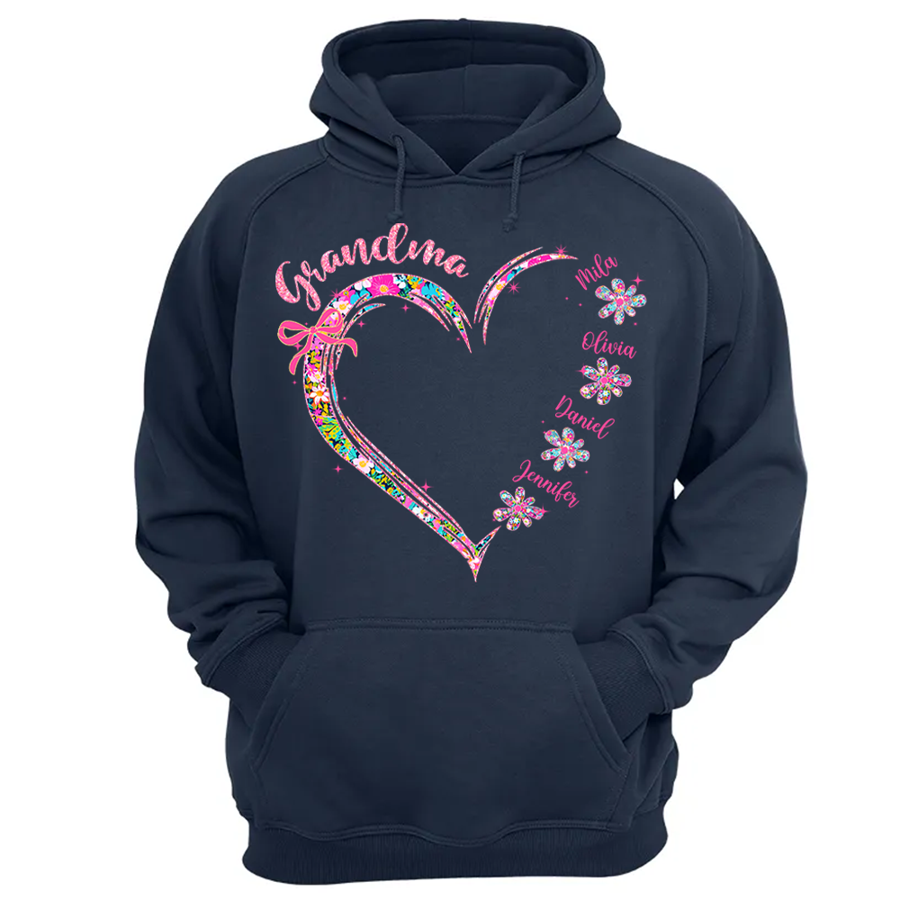 Grandma Heart Glitter Shirt - Custom Flower Shirt For Nana Mimi Gigi - Personalized Kid Names NA04 Pa00