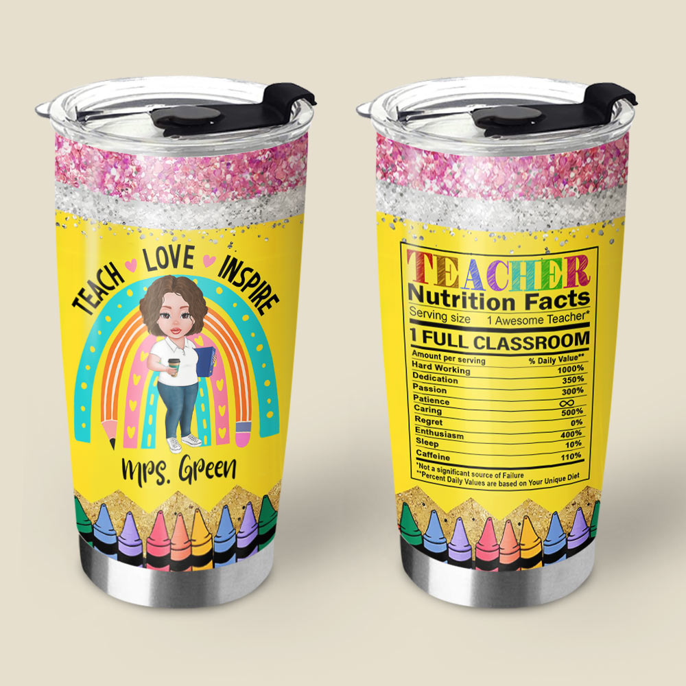 Personalized Teacher Nutrition Facts Tumbler For Teachers Teacher Appreciation Gift Ph99
