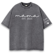 Custom Mama Mineral Wash Tee Shirt with Kid Name on Sleeve, Personalized Mom Shirt, New Mom Gift, Gift For Mom, Mothers Day, Pregnancy Announcement Li29