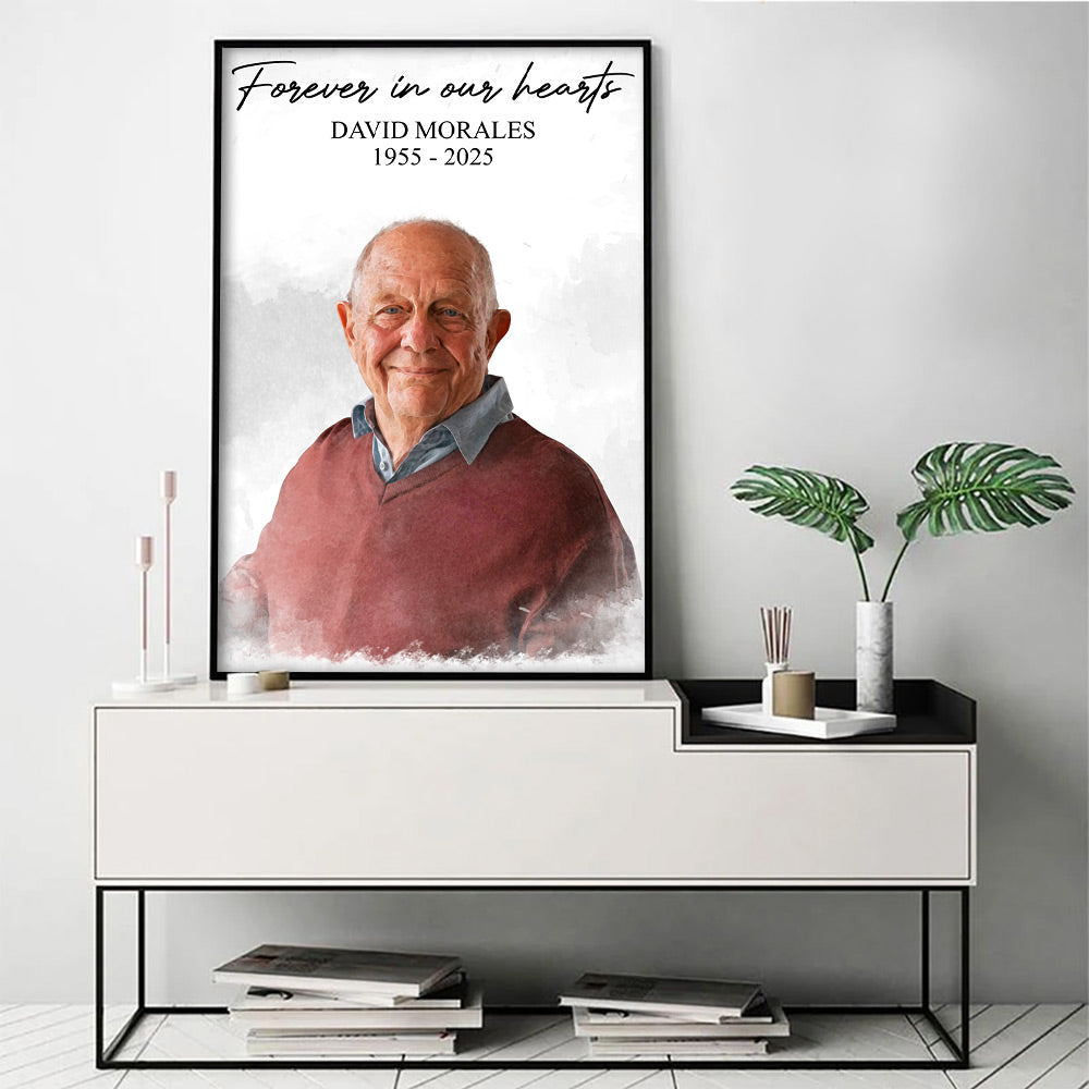Watercolor Memorial Photo Forever In Our Hearts - Personalized Memorial Poster Canvas DO98