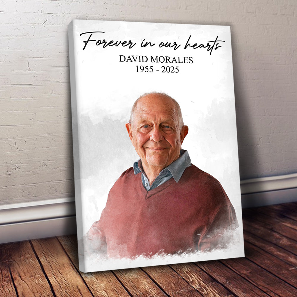 Watercolor Memorial Photo Forever In Our Hearts - Personalized Memorial Poster Canvas DO98