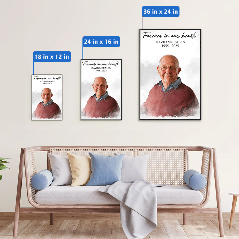 Watercolor Memorial Photo Forever In Our Hearts - Personalized Memorial Poster Canvas DO98
