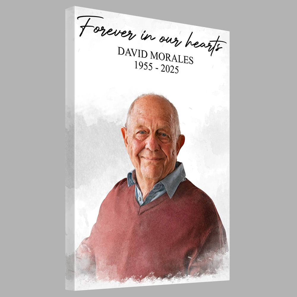 Watercolor Memorial Photo Forever In Our Hearts - Personalized Memorial Poster Canvas DO98