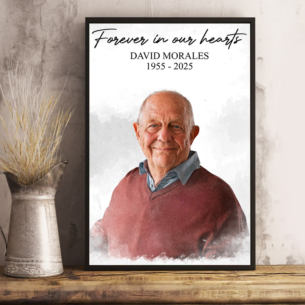 Watercolor Memorial Photo Forever In Our Hearts - Personalized Memorial Poster Canvas DO98