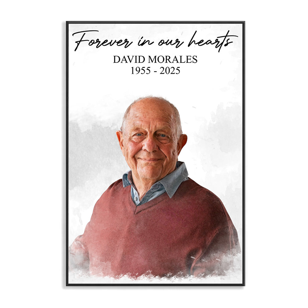 Watercolor Memorial Photo Forever In Our Hearts - Personalized Memorial Poster Canvas DO98