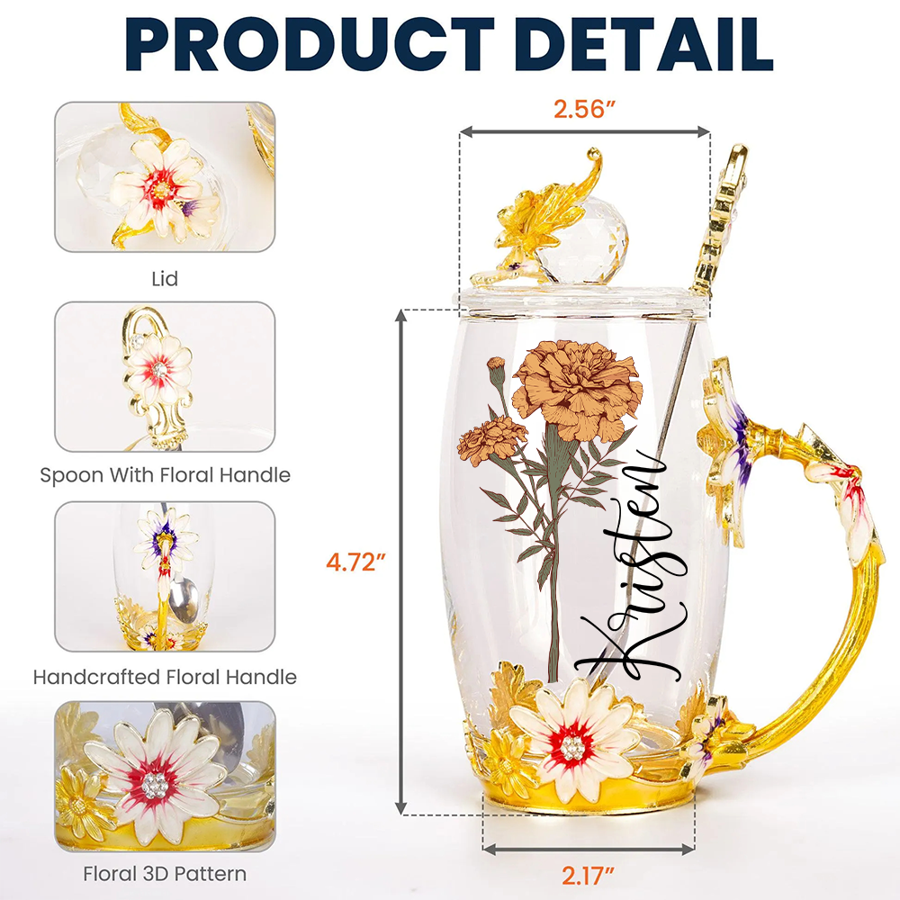 Birth Flower Enamel Flower Tea Cup With Name - Personalized Enamel Flower Tea Cup Tu20
